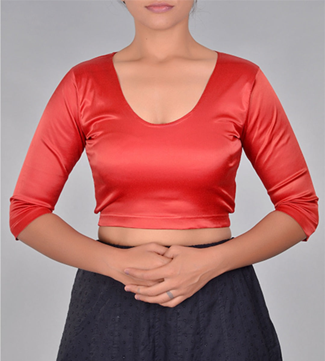 Satin Lycra Elbow Sleeve Choli