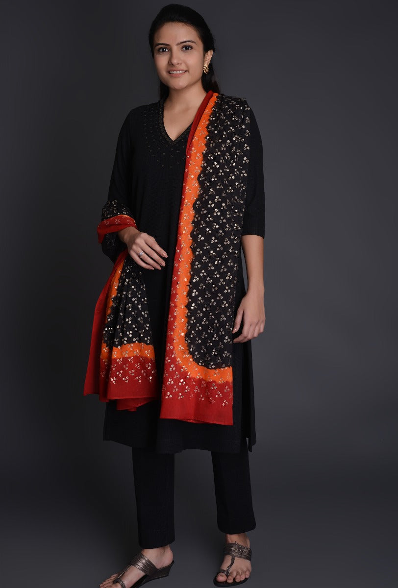 Black Knit Raised Neck Tunic-Pants ensemble