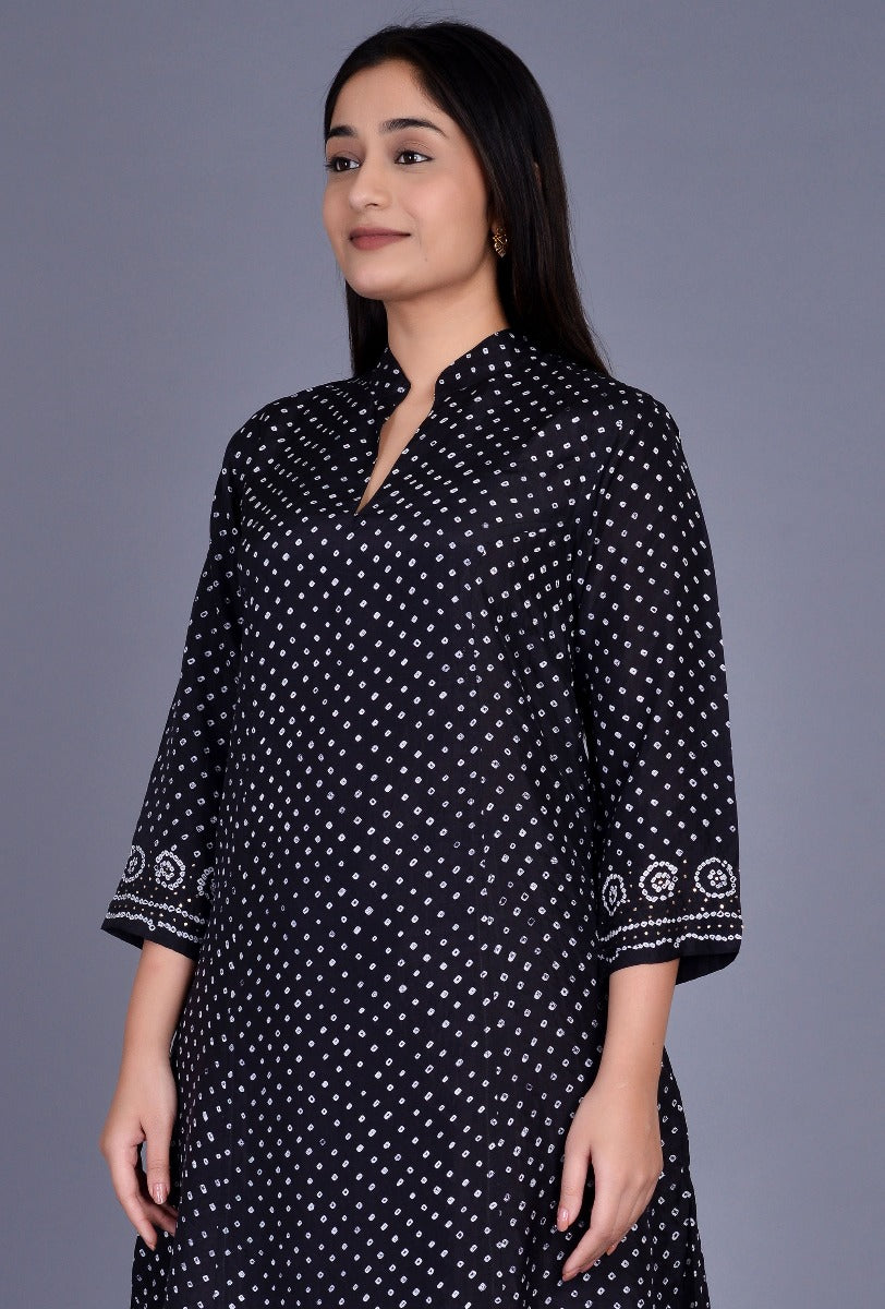 Silk Bandhani Stand Collar Ensemble