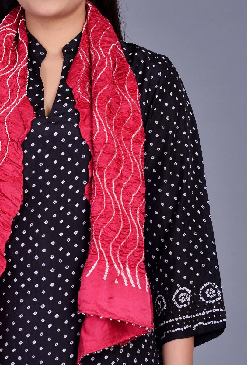 Pink Gaji Silk Bandhani Stole
