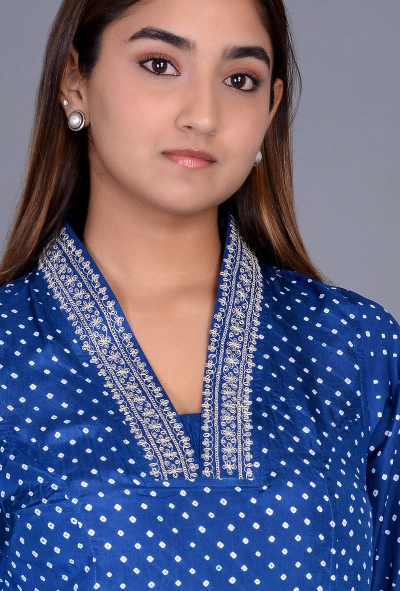 Raised Neck Silk Bandhani Kurta