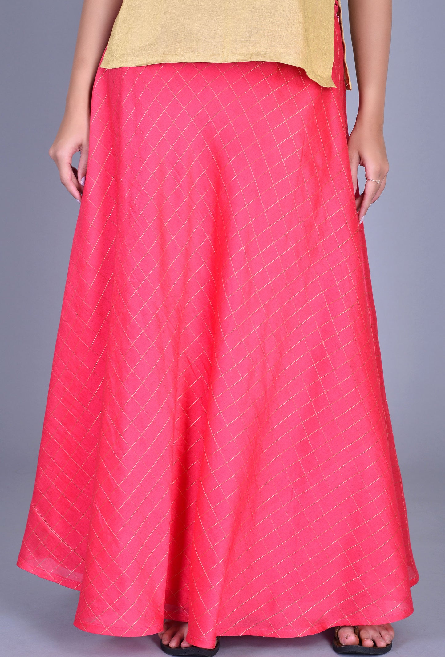 Pink Checks Chanderi Silk Skirt