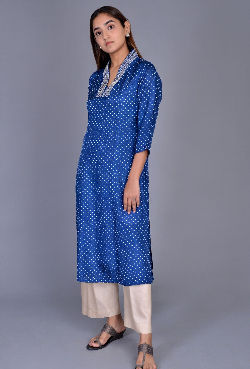Raised Neck Silk Bandhani Kurta