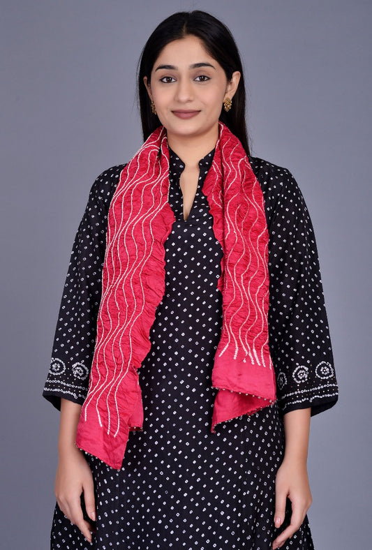 Pink Gaji Silk Bandhani Stole