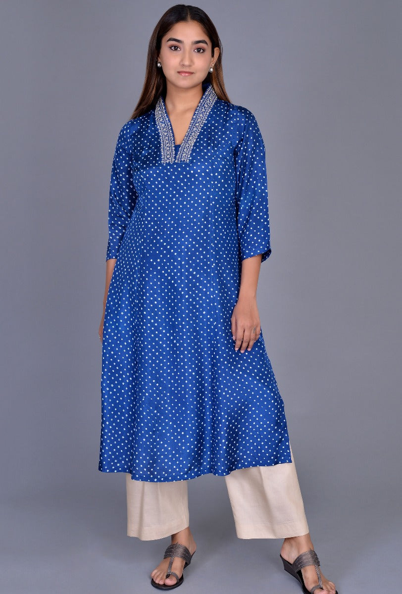 Raised Neck Silk Bandhani Kurta