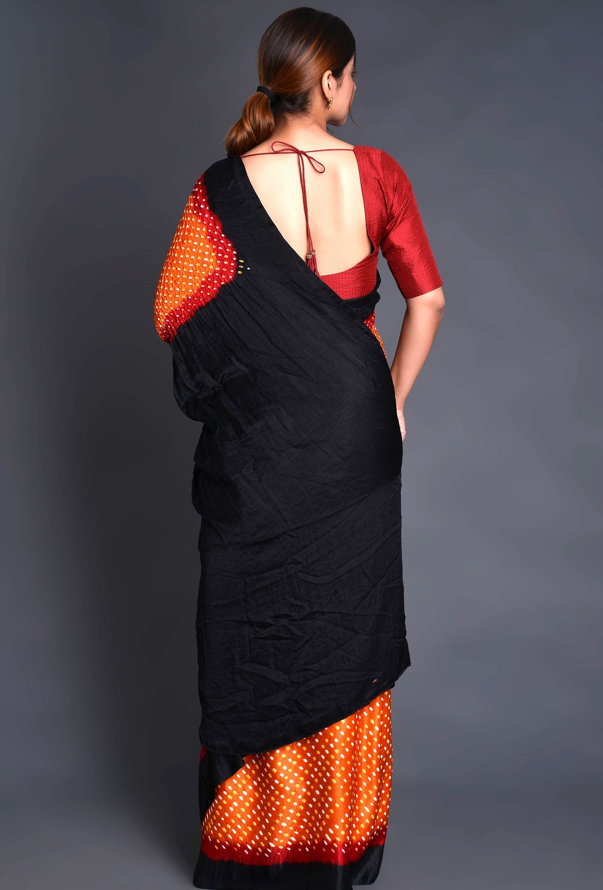 Mustard Gaji Silk Bandhani Saree