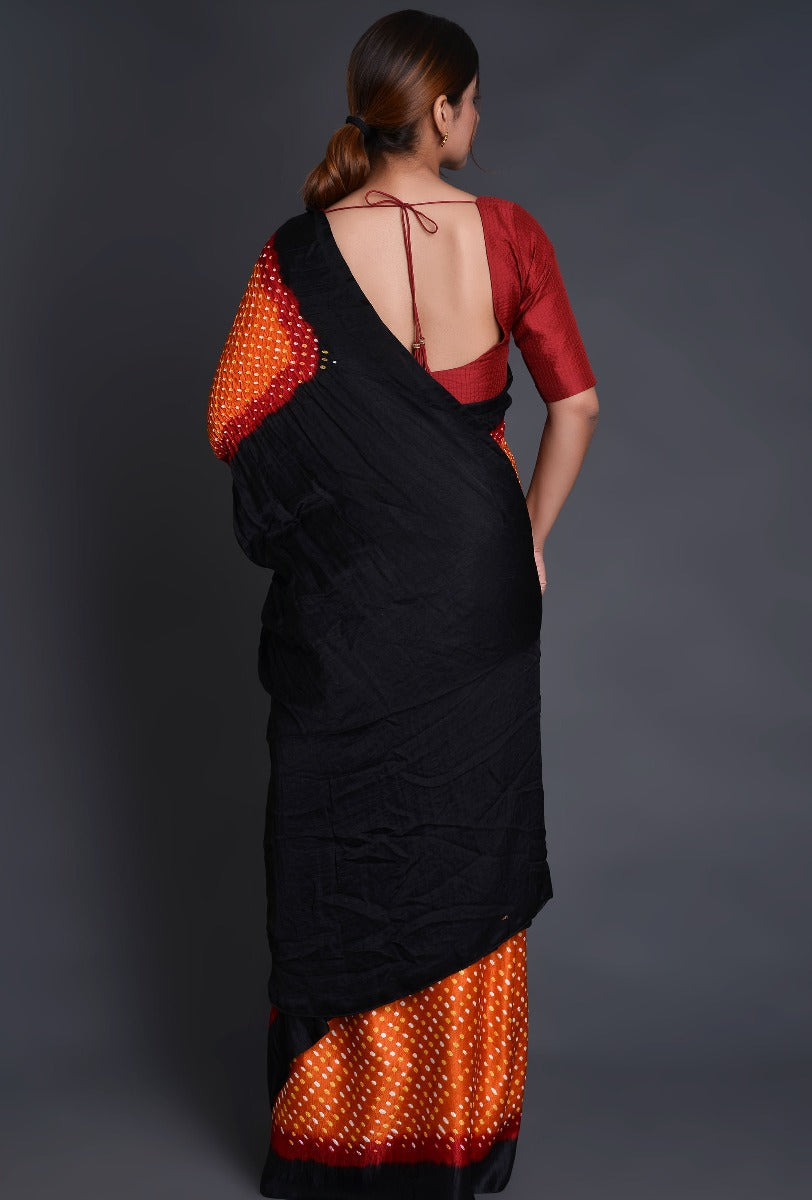 Mustard Gaji Silk Bandhani Saree