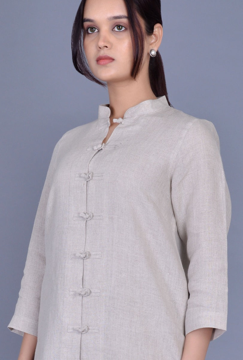 Stand Collar Linen Ensemble