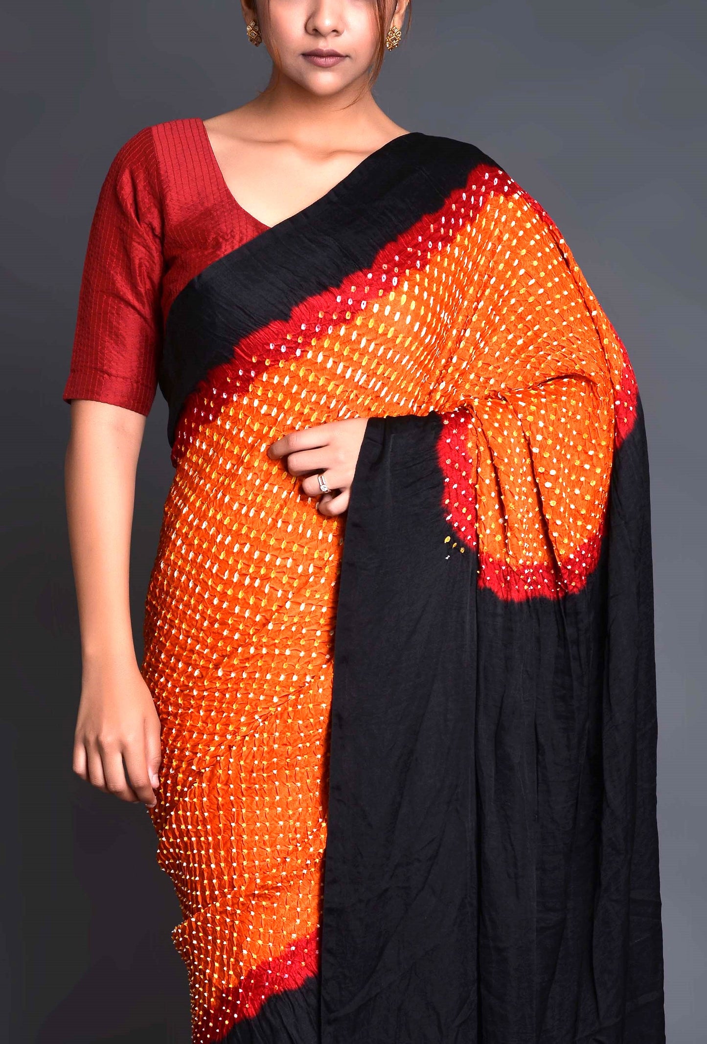 Mustard Gaji Silk Bandhani Saree