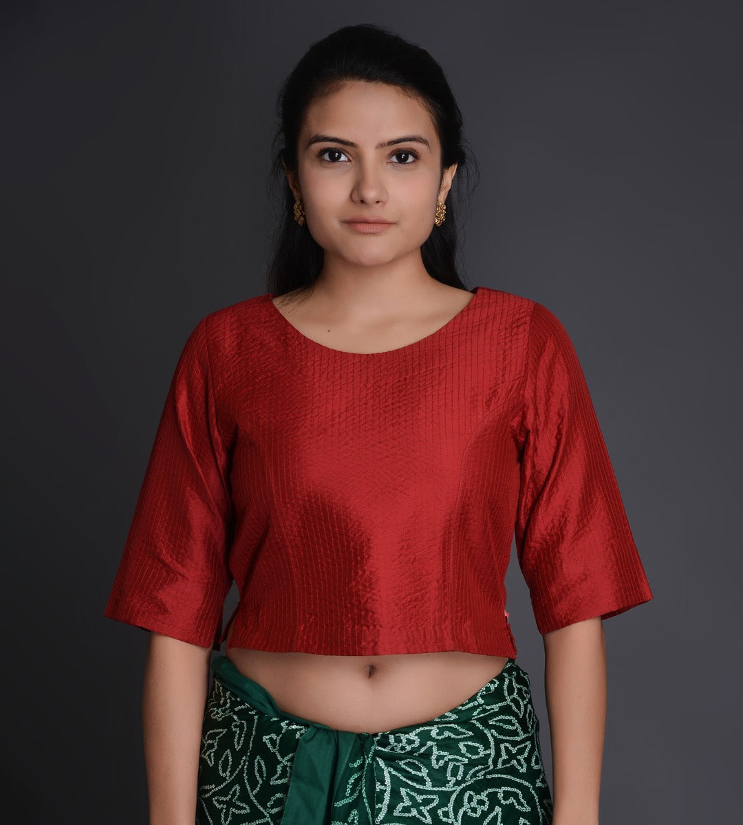 Boat Neck Crinkled Silk Choli