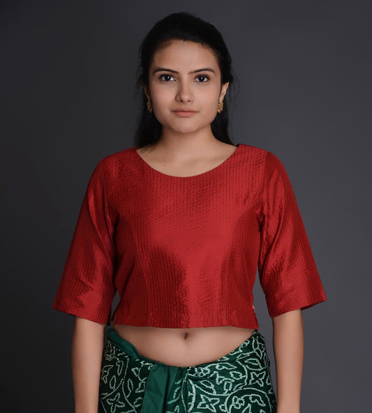 Boat Neck Crinkled Silk Choli