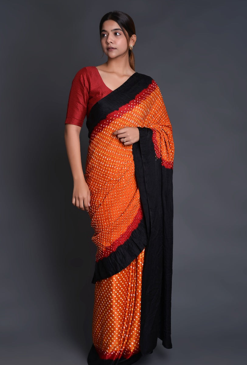 Mustard Gaji Silk Bandhani Saree