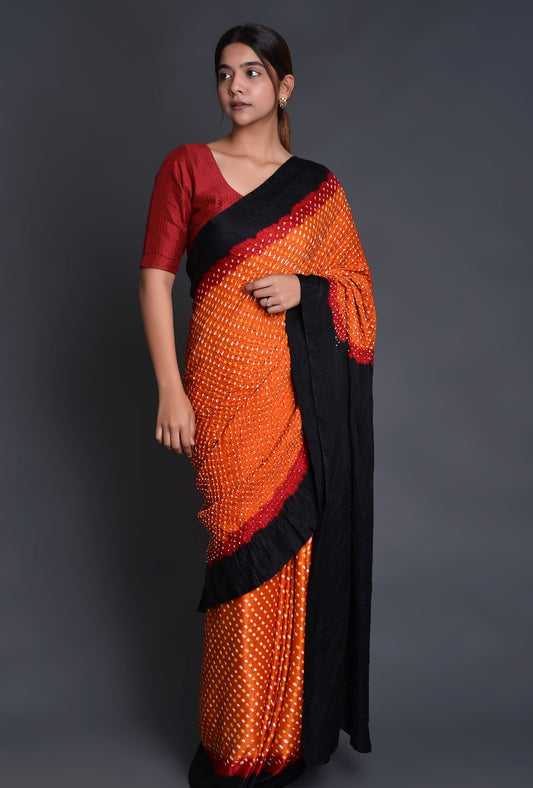 Mustard Gaji Silk Bandhani Saree