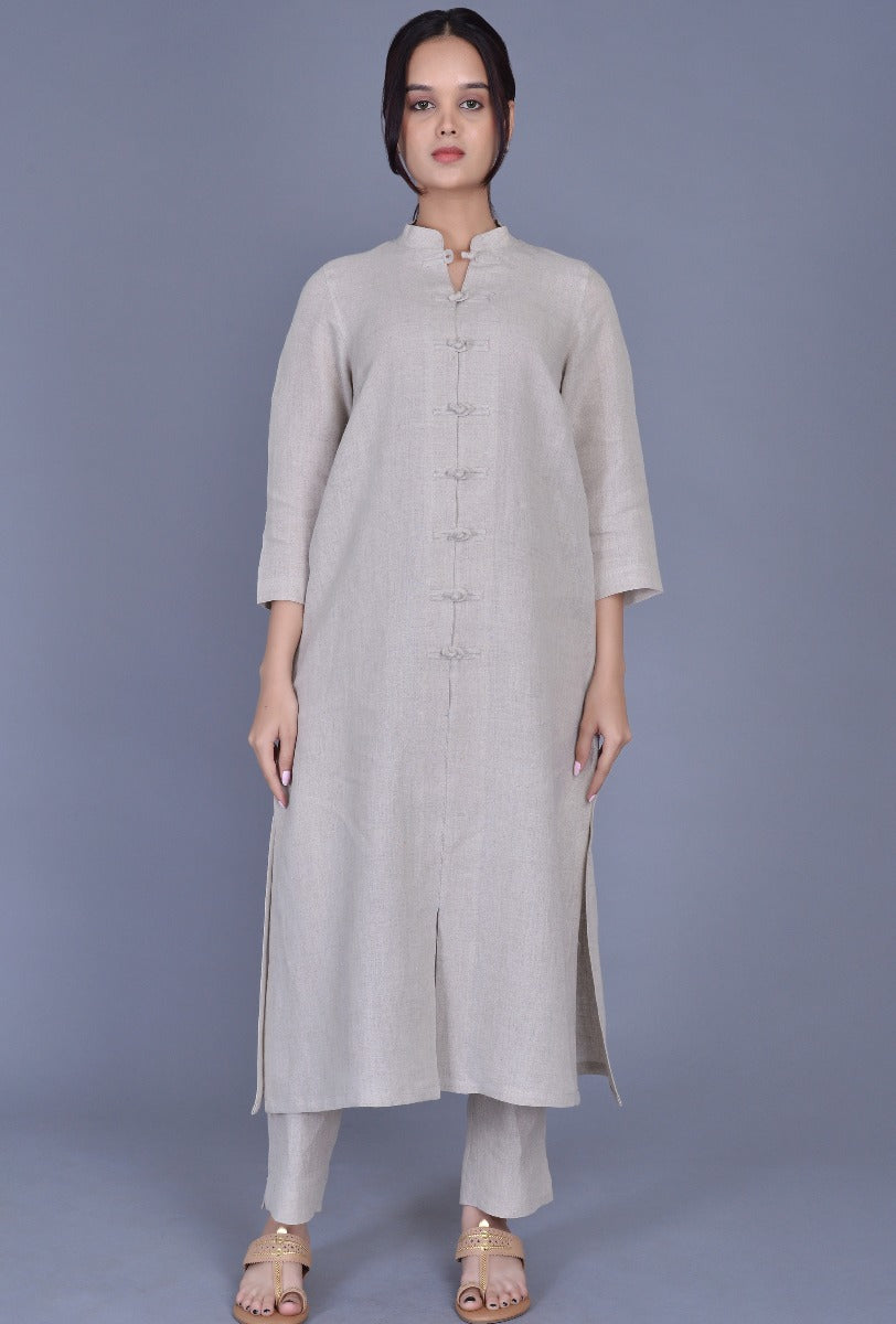 Stand Collar Linen Ensemble