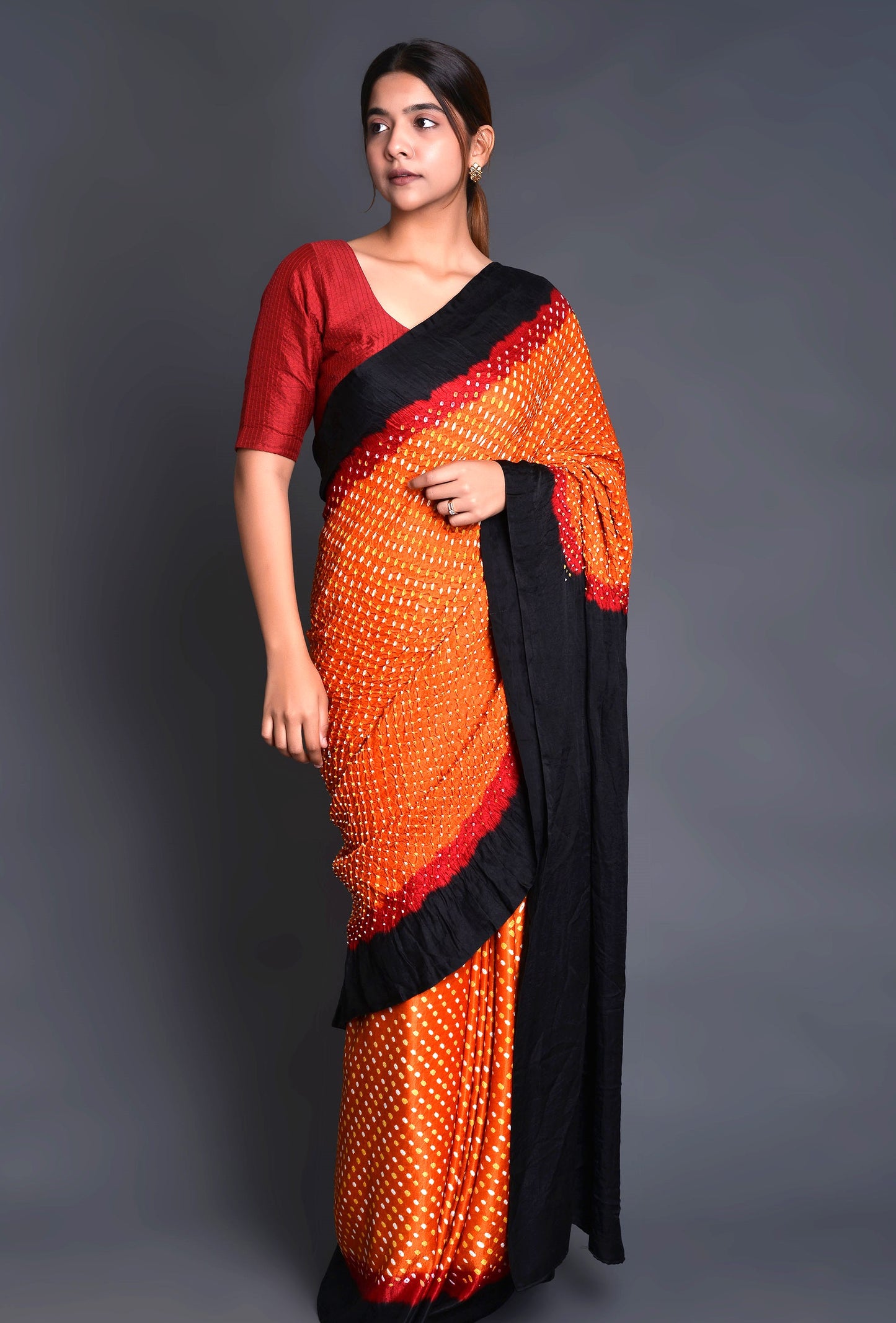 Mustard Gaji Silk Bandhani Saree