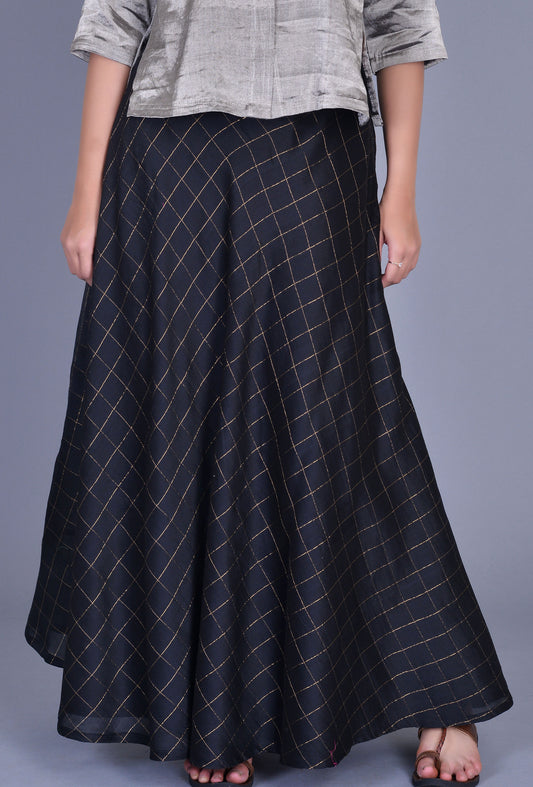 Black Checks Chanderi Silk Skirt