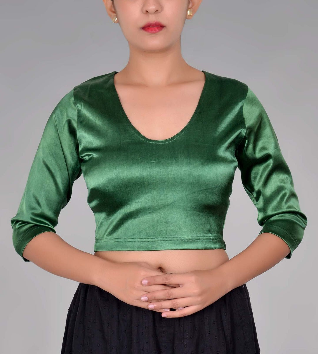 Satin Lycra Elbow Sleeve Choli