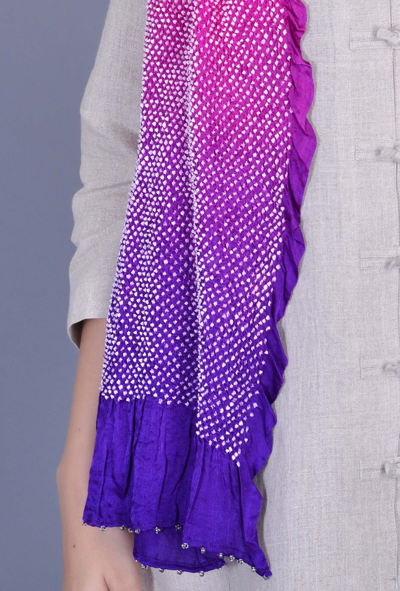 Pink, Purple Silk Bandhani Stole
