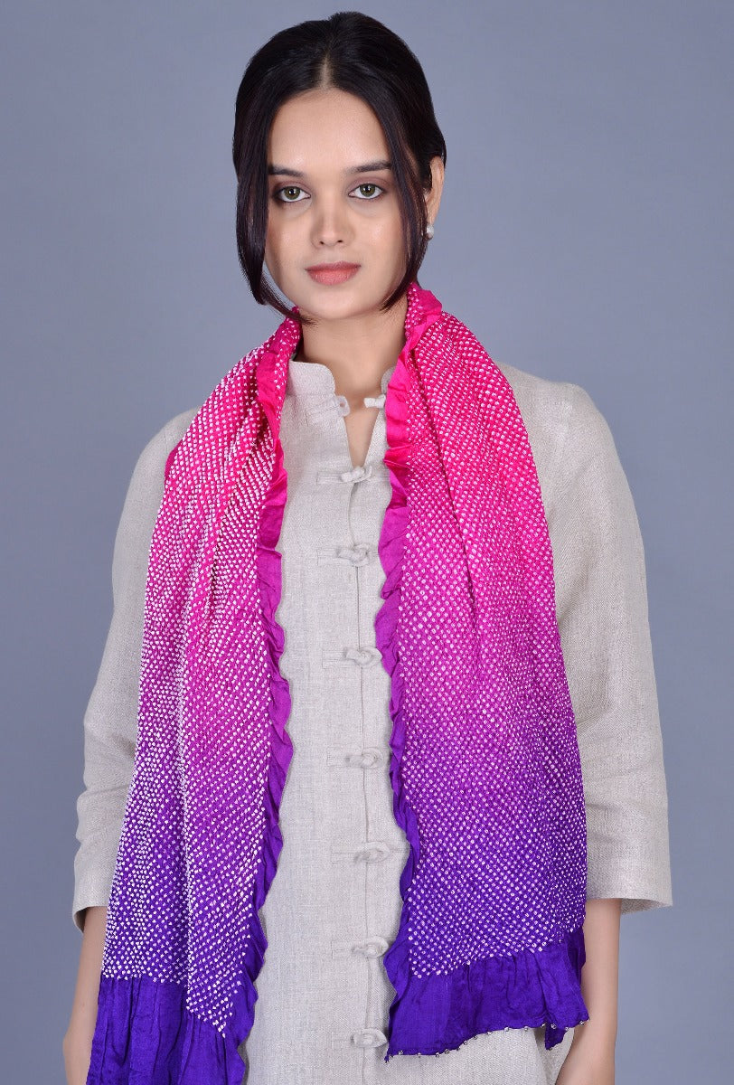 Pink, Purple Silk Bandhani Stole