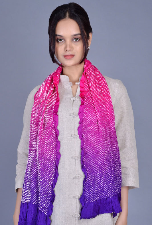 Pink, Purple Silk Bandhani Stole