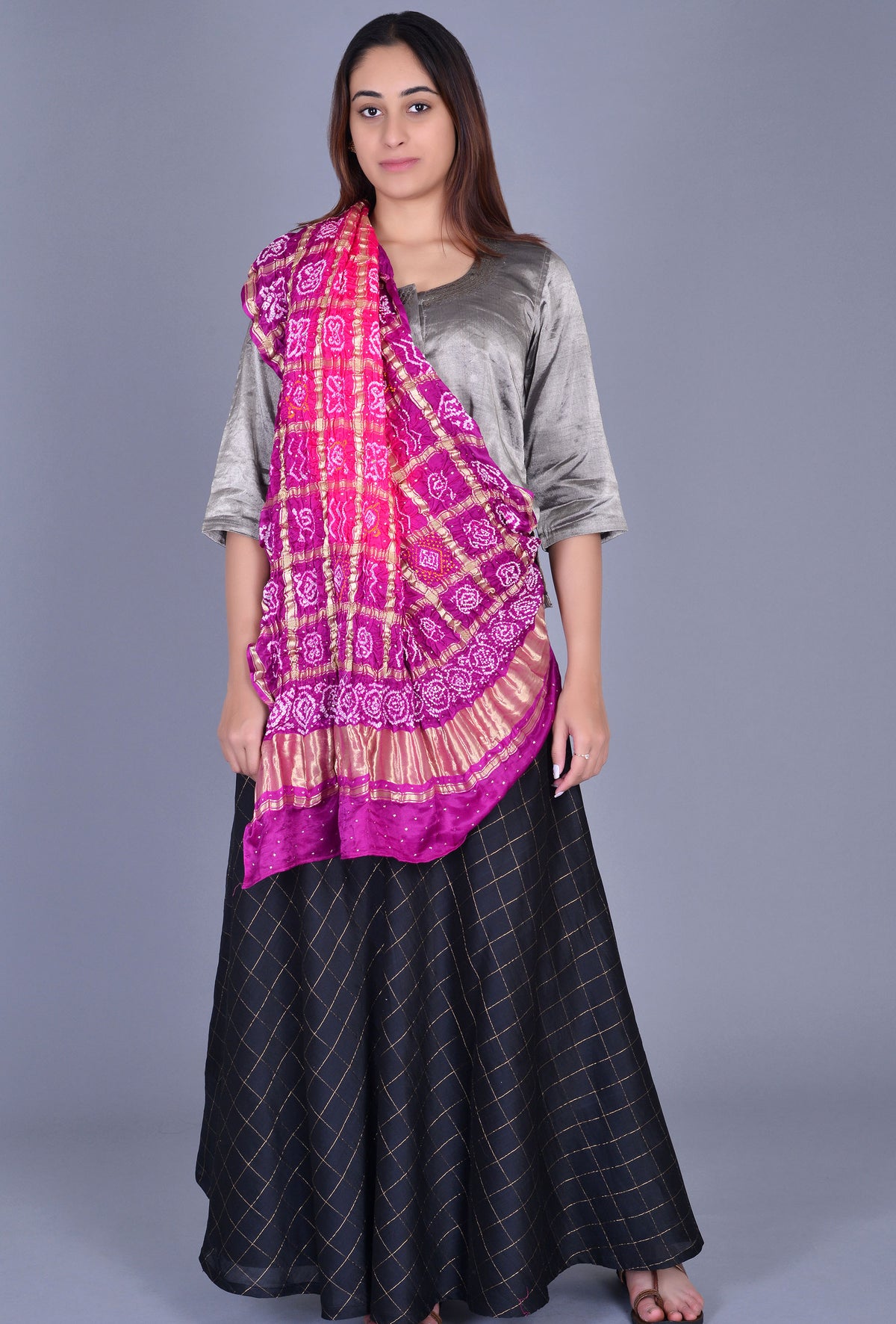 Pink, Purple Gharchola Dupatta