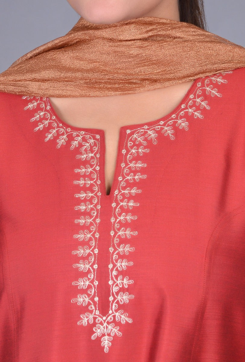 Maroon Cotton Silk Ensemble