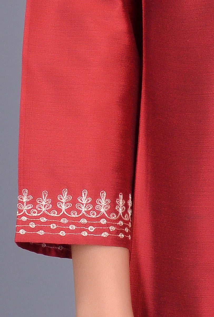 Maroon Cotton Silk Ensemble