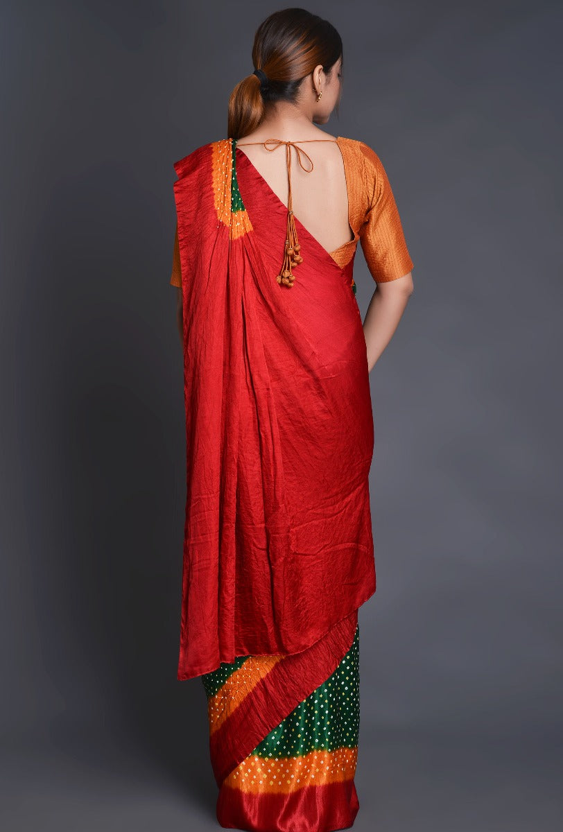 Green Gaji Silk Bandhani Saree