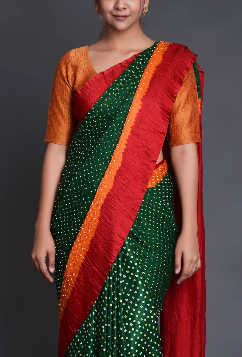 Green Gaji Silk Bandhani Saree