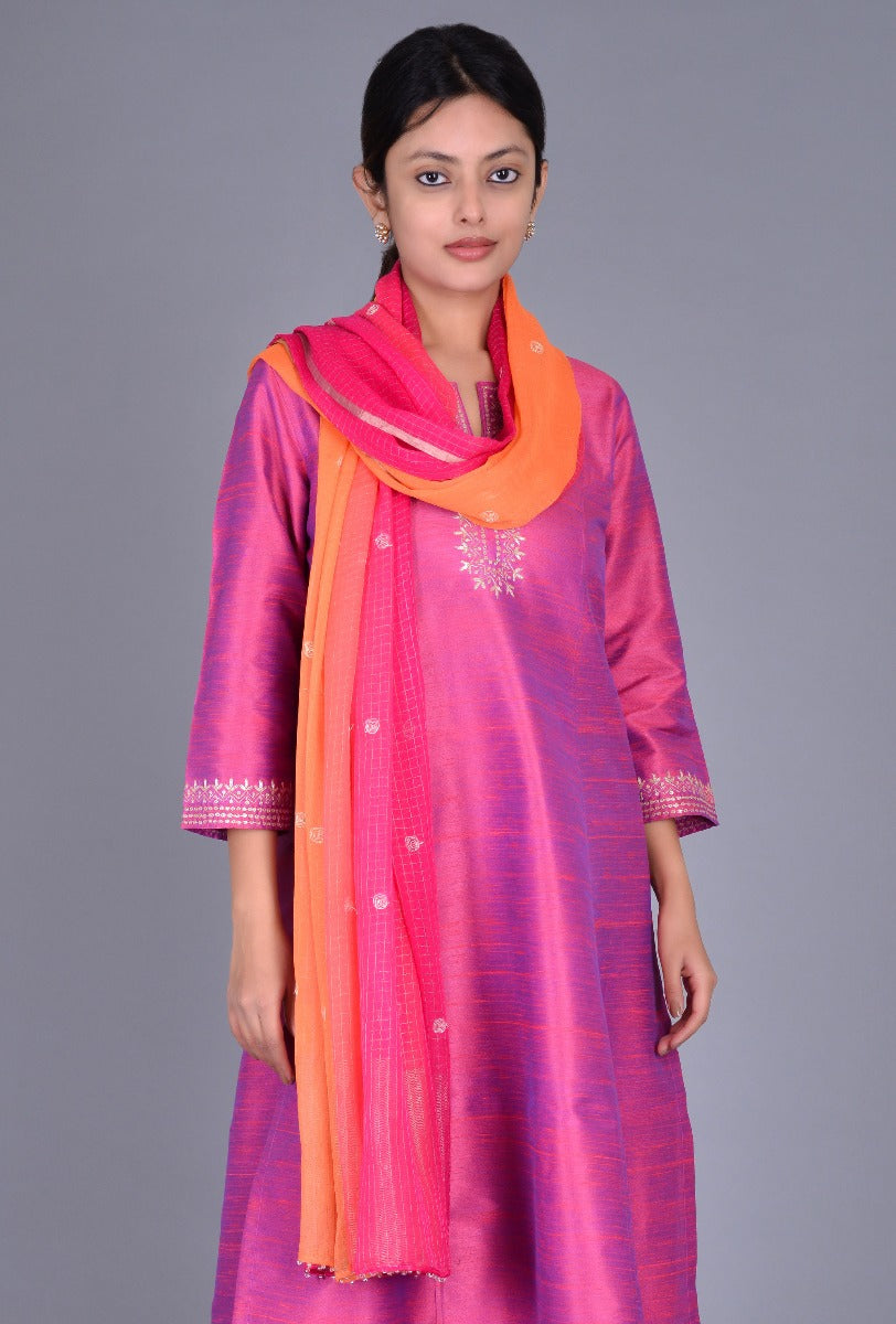 Magenta Tussar Silk Ensemble