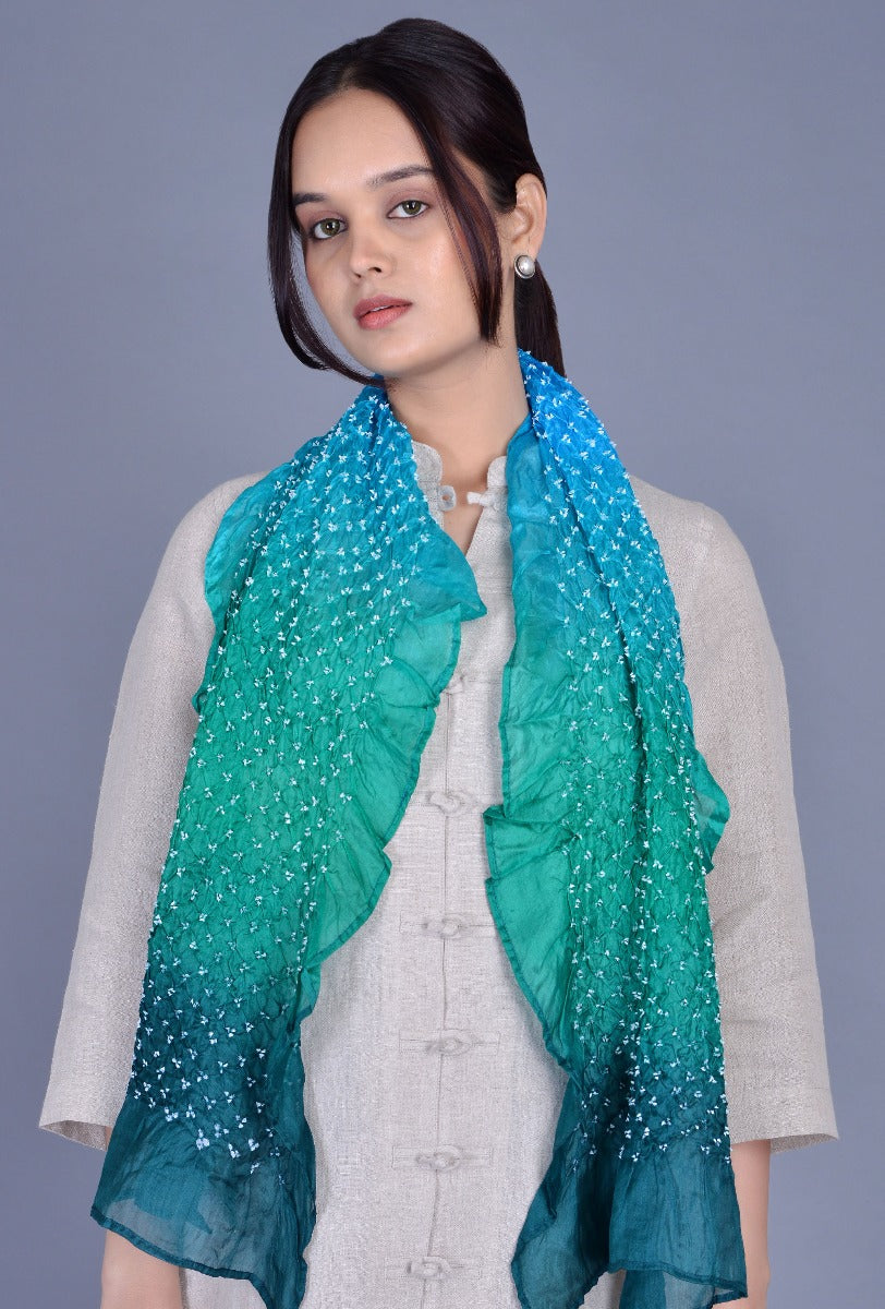 Blue Green Silk Bandhani St ole