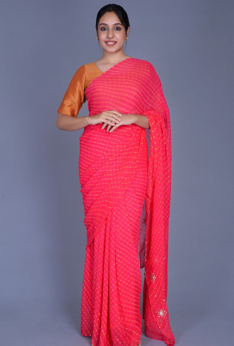 Red Georgette Motada Saree