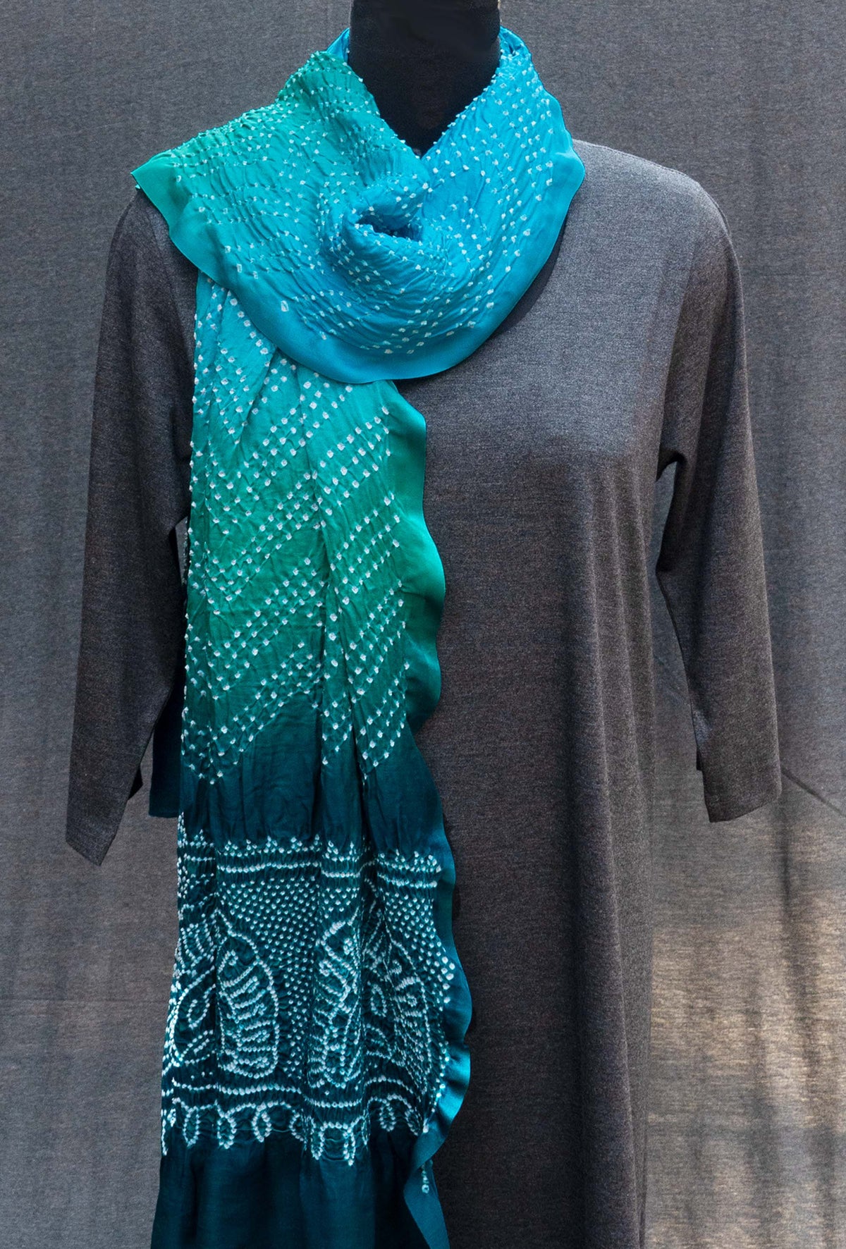 Blue, Green Ombre Gaji Silk Dupatta