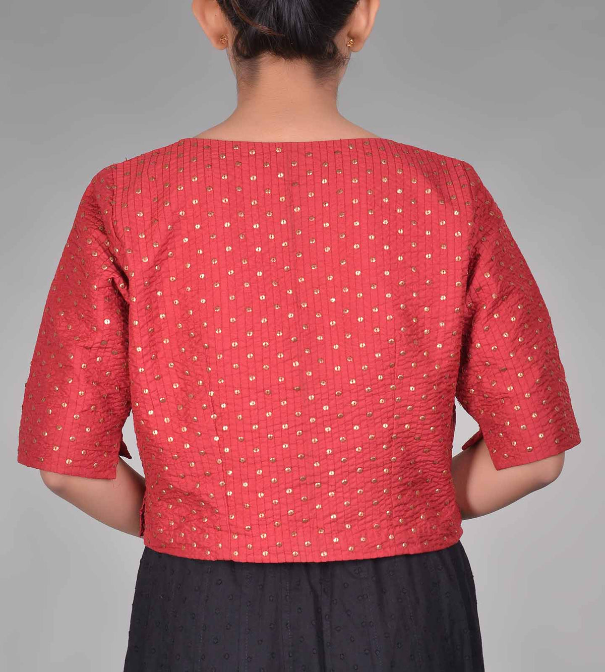 Maroon Boat Neck Crinkled Silk Sequin Choli