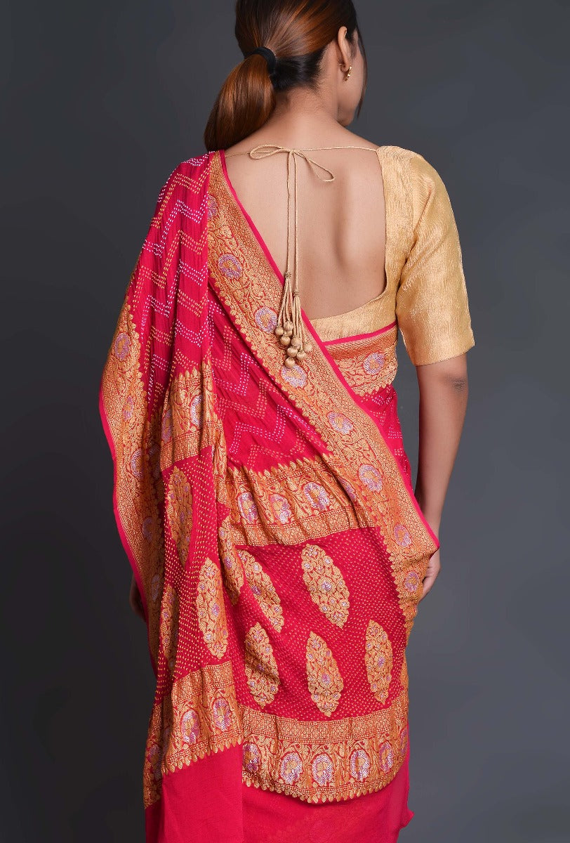 Pink Georgette Bandhani Saree