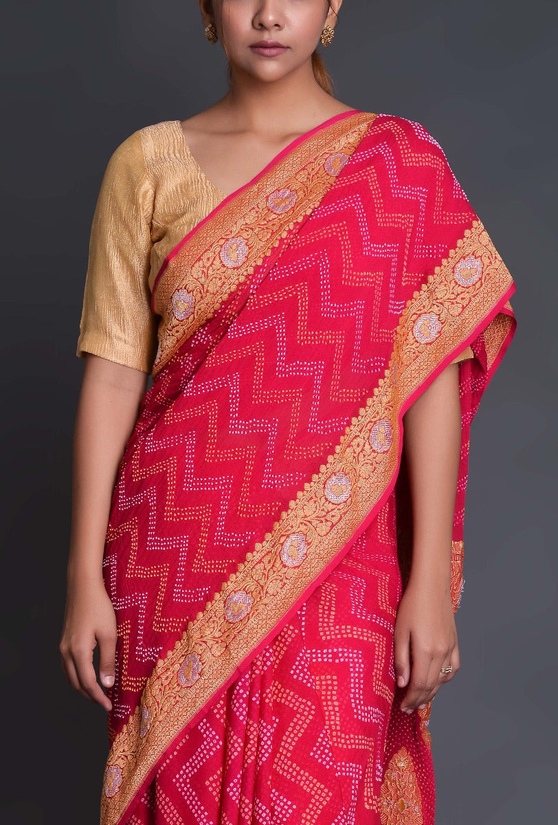Pink Georgette Bandhani Saree