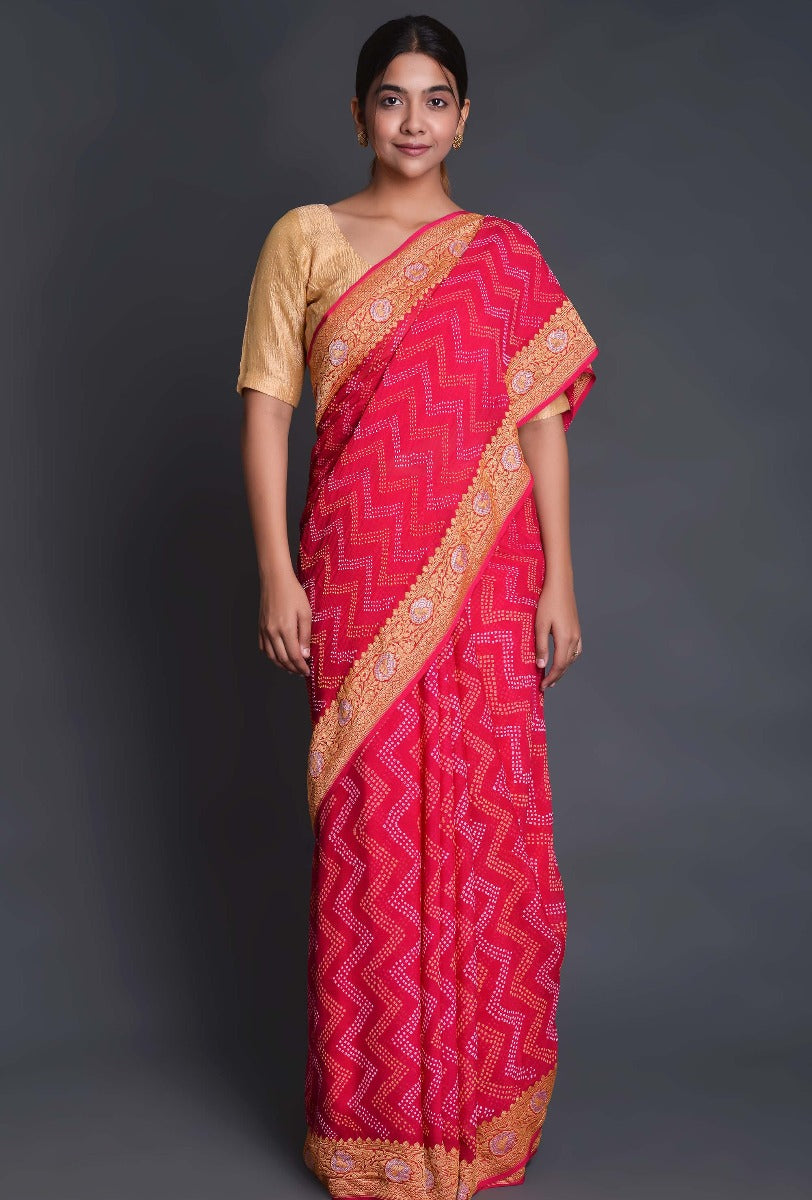 Pink Georgette Bandhani Saree