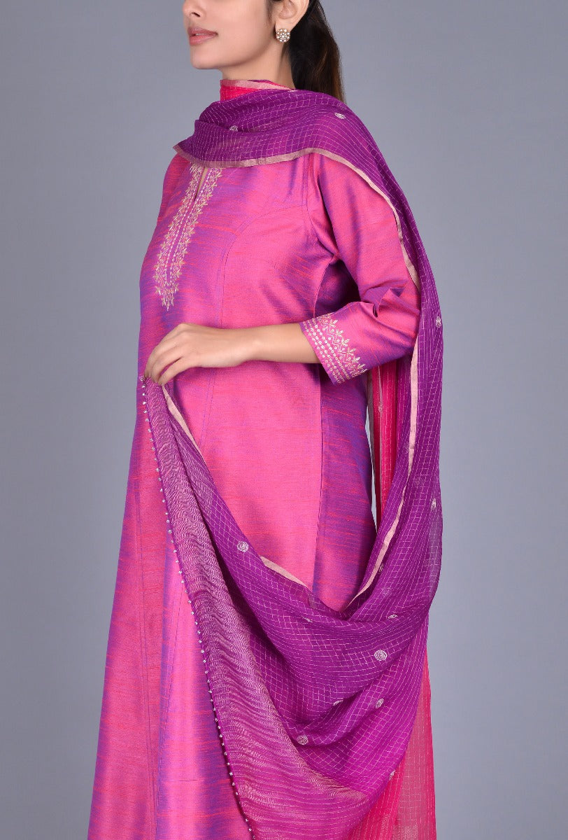 Magenta Tussar Silk Ensemble