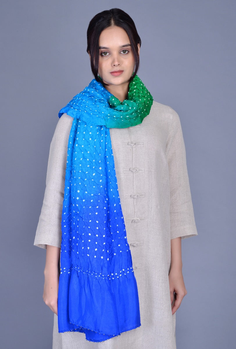 Blue Silk Bandhani Dupatta