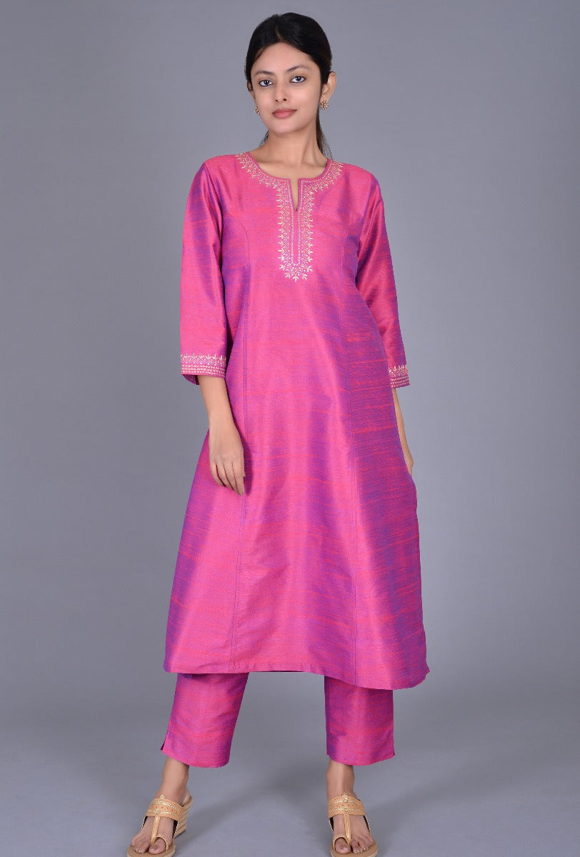 Magenta Tussar Silk Ensemble
