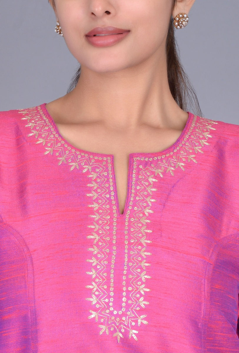 Magenta Tussar Silk Ensemble