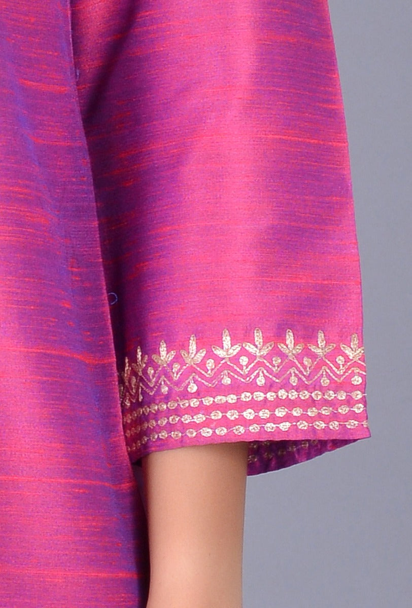 Magenta Tussar Silk Ensemble