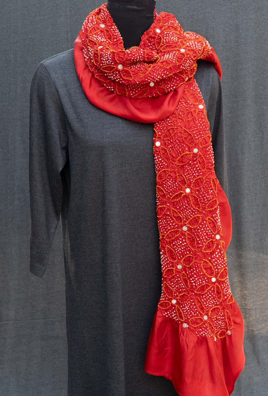 Red Silk Bandhani Dupatta