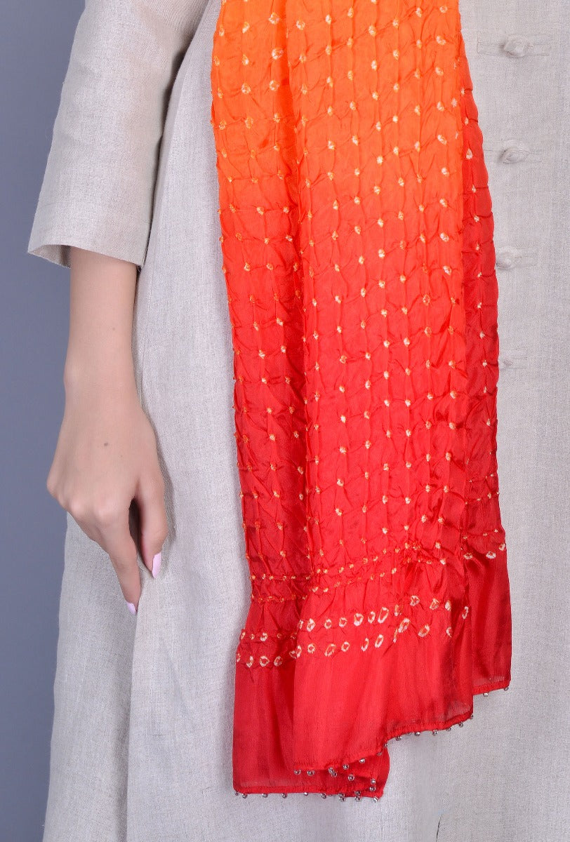 Yellow, Red Silk Dupatta
