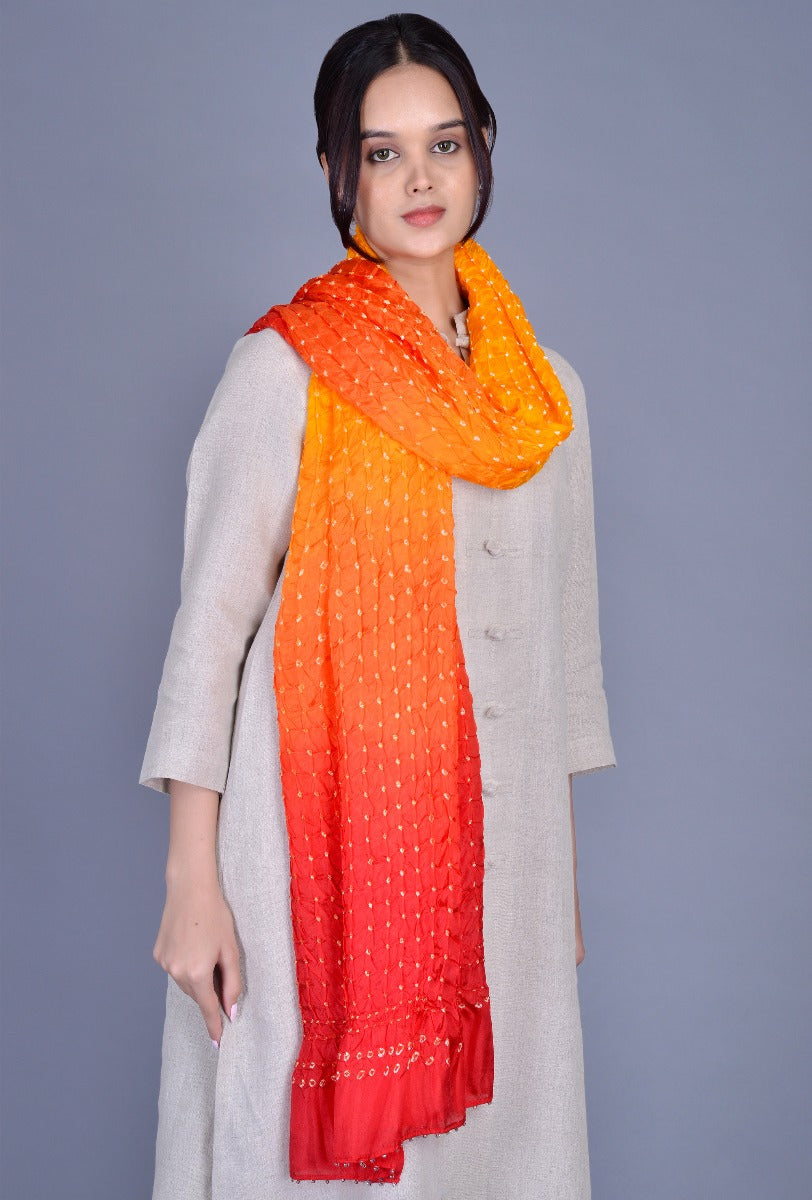 Yellow, Red Silk Dupatta