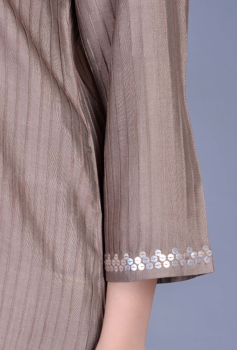 Round Neck Cotton Silk Pintucks Ensemble