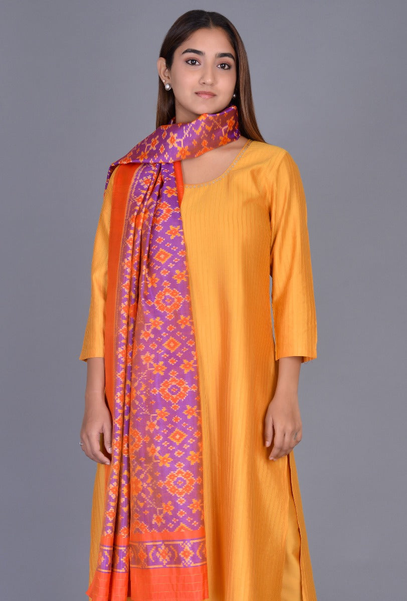 Yellow Cotton Silk Pintucks Ensemble with sequin