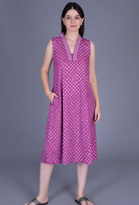 Sleeveless Cotton Bandhani Dress