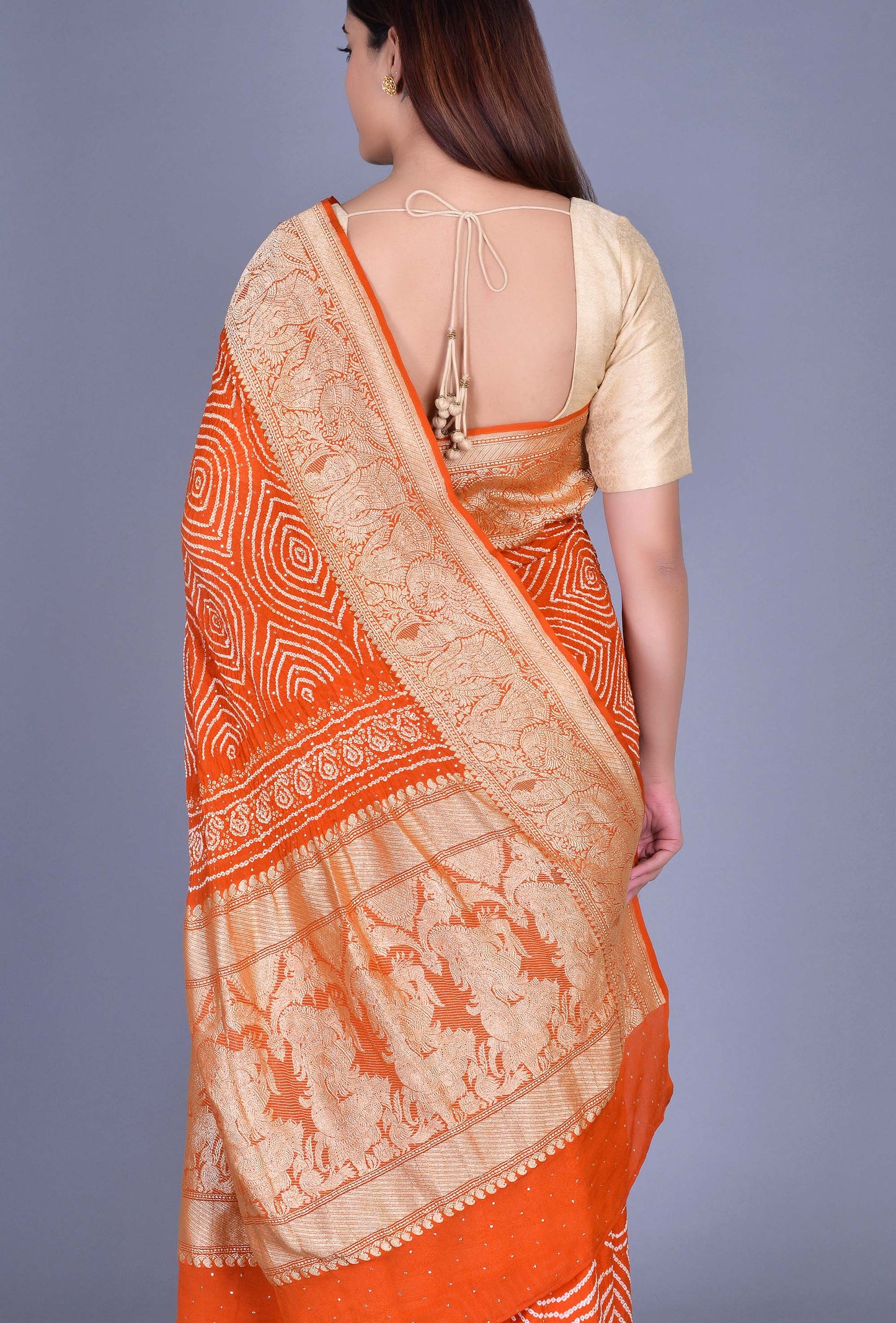 Rust Georgette Bandhani Saree