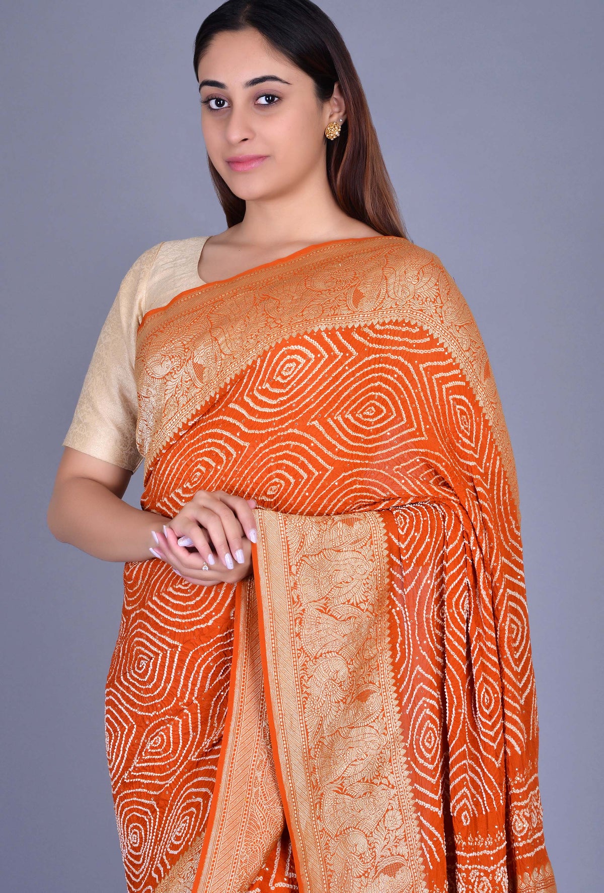 Rust Georgette Bandhani Saree